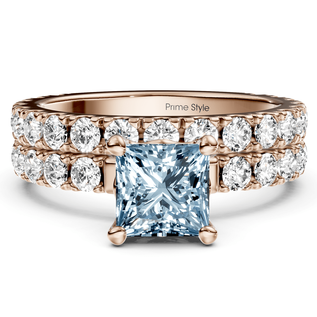 2.40-5.40 CT Princess & Round Cut Fancy Blue Diamonds - Bridal Set