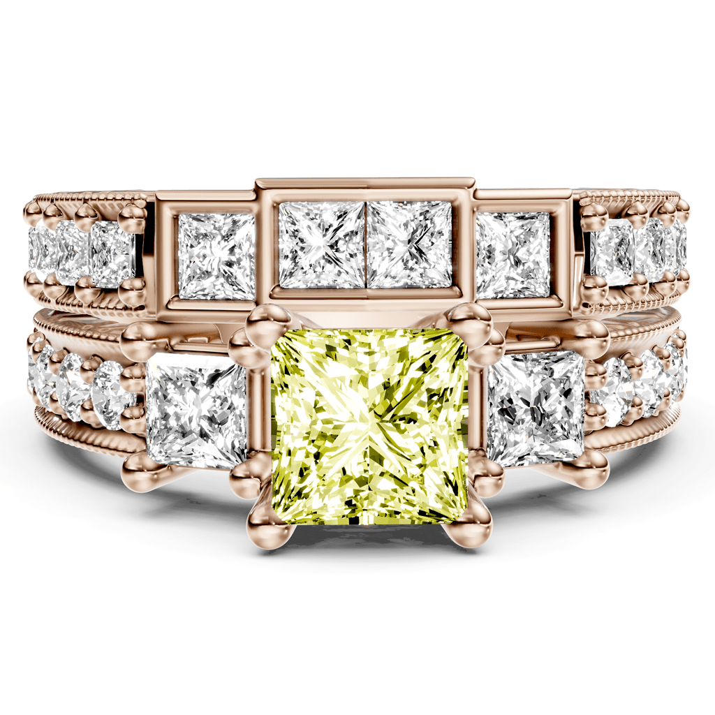 2.50 - 5.50 CT Princess & Round Cut Fancy Yellow Diamonds - Bridal Set - Primestyle.com
