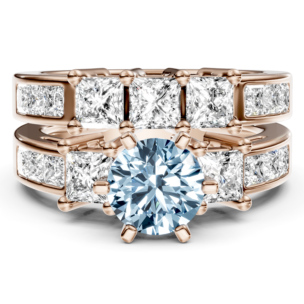 2.95-5.95 CT Princess Cut Fancy Blue Diamonds - Bridal Set