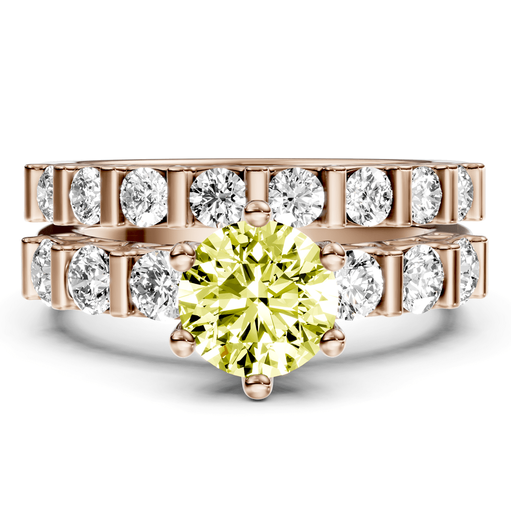 2.10 - 5.10 CT Round Cut Fancy Yellow Diamonds - Bridal Set - Primestyle.com