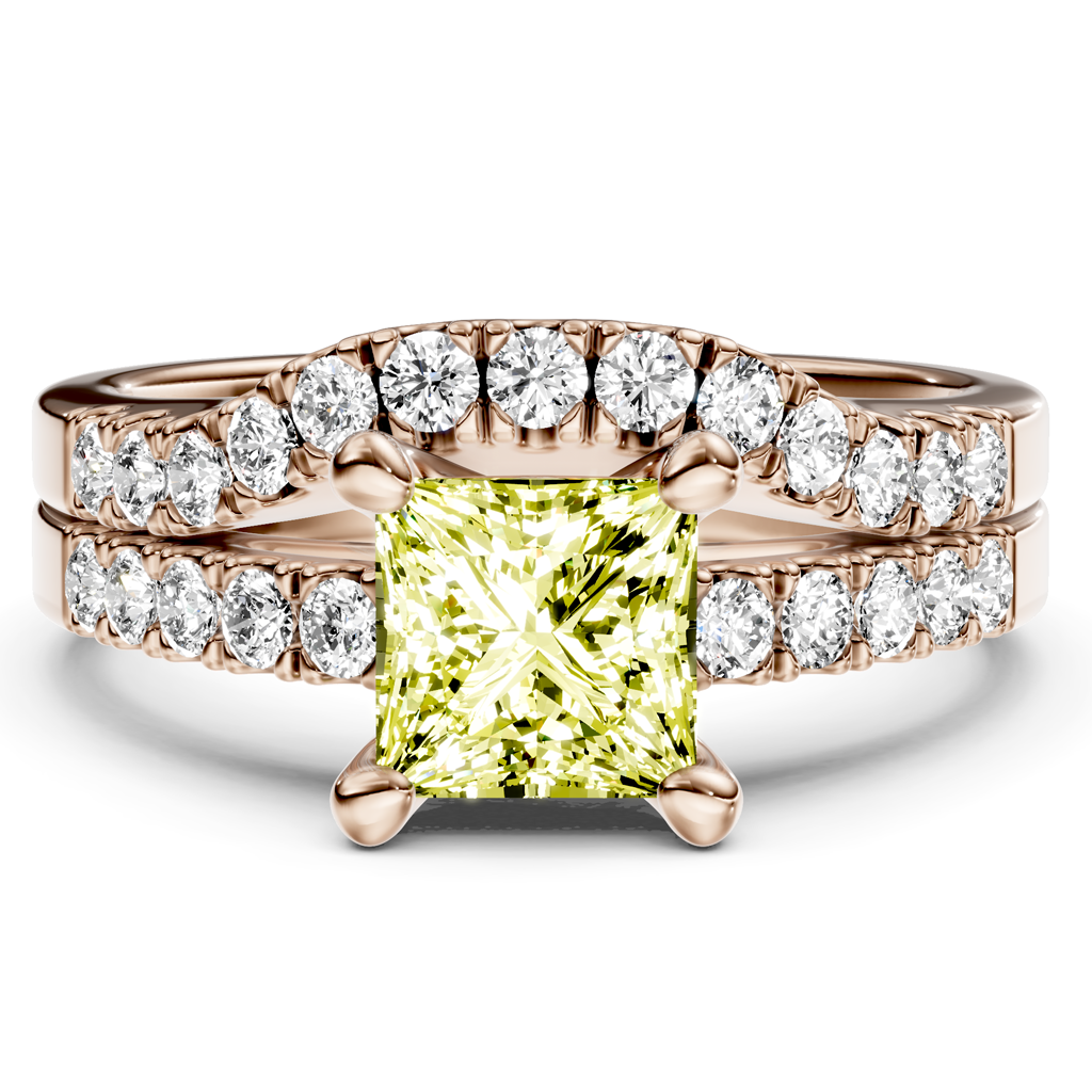 1.55-4.55 CT Princess & Round Cut Fancy Yellow Diamonds - Bridal Set