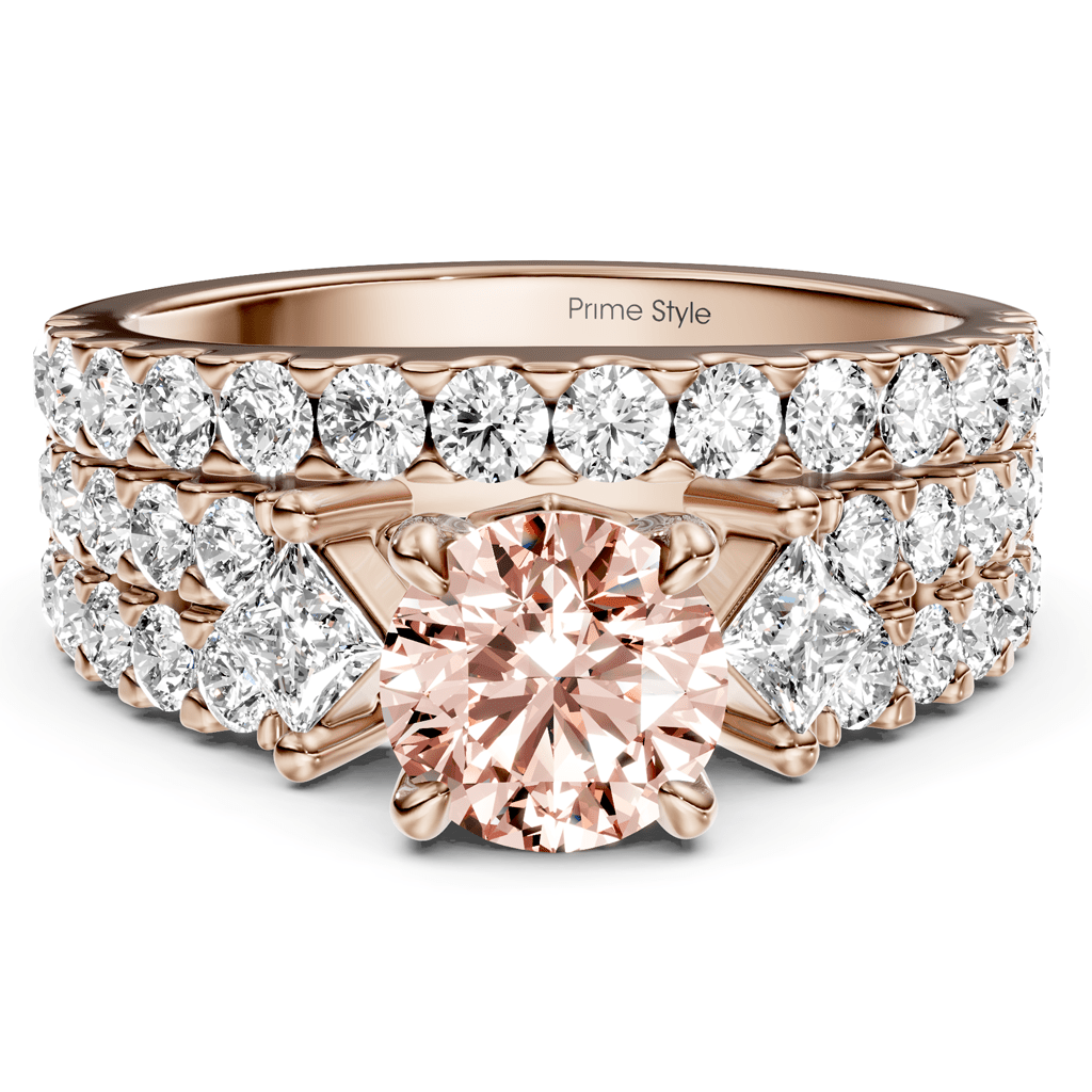 2.55 - 5.55 CT Princess & Round Cut Fancy Pink Diamonds - Bridal Set - Primestyle.com