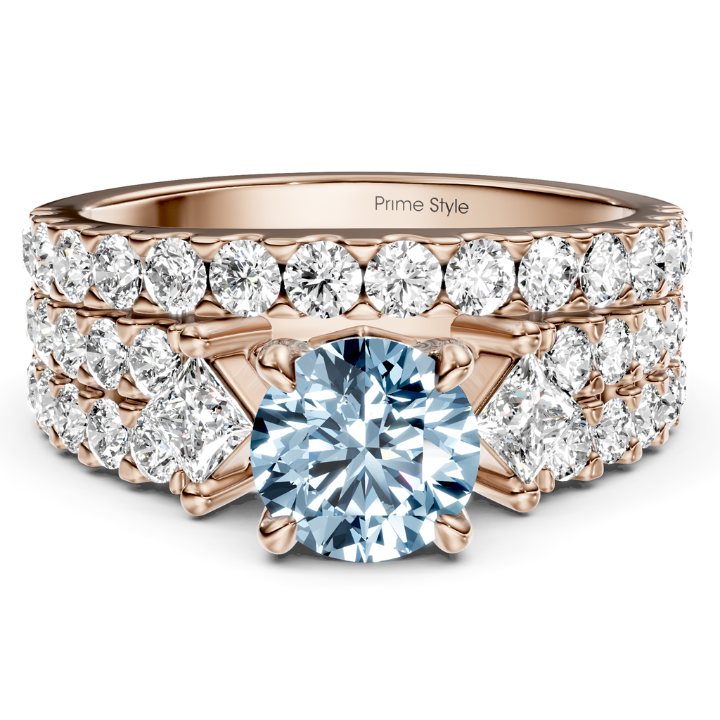 2.55-5.55 CT Princess & Round Cut Fancy Blue Diamonds - Bridal Set