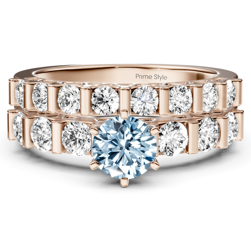 2.10-5.10 CT Round Cut Fancy Blue Diamonds - Bridal Set