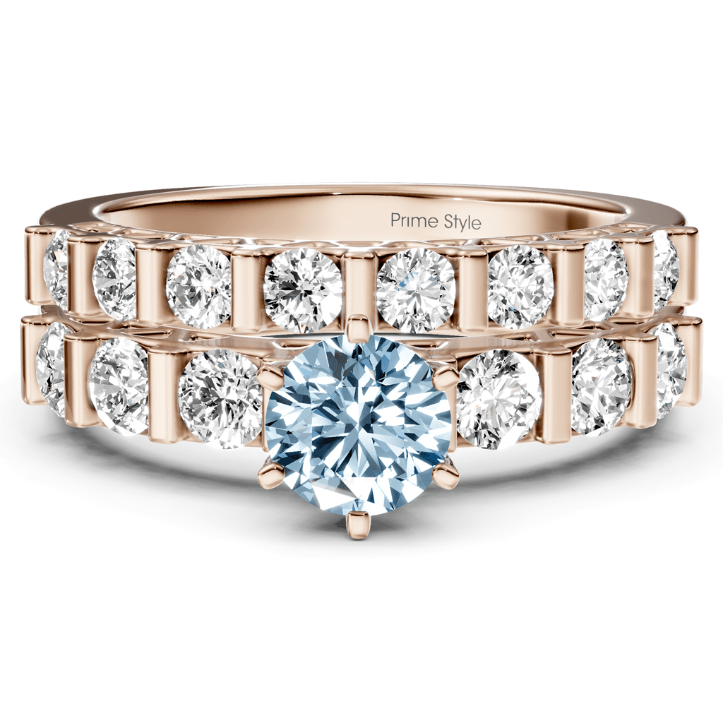 2.10 - 5.10 CT Round Cut Fancy Blue Diamonds - Bridal Set - Primestyle.com