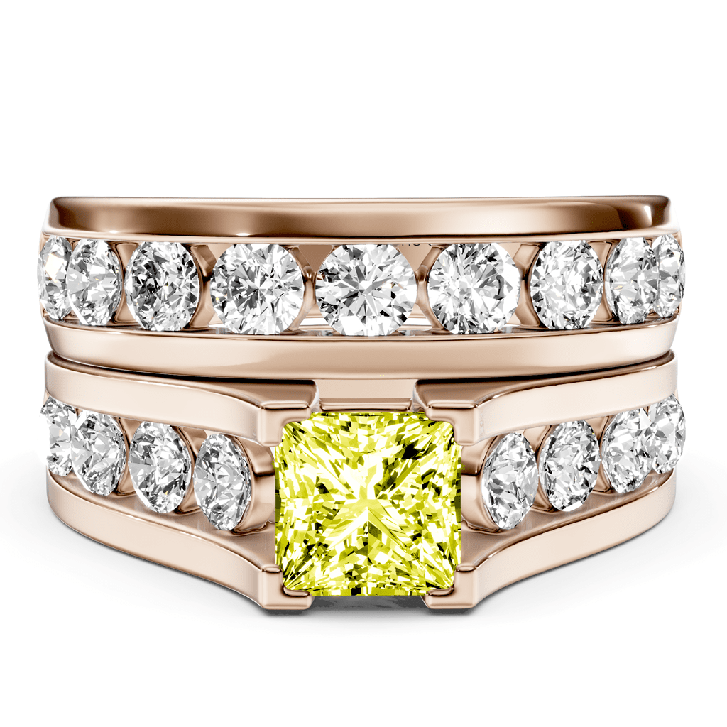 2.80 - 5.80 CT Princess & Round Cut Fancy Yellow Diamonds - Bridal Set - Primestyle.com