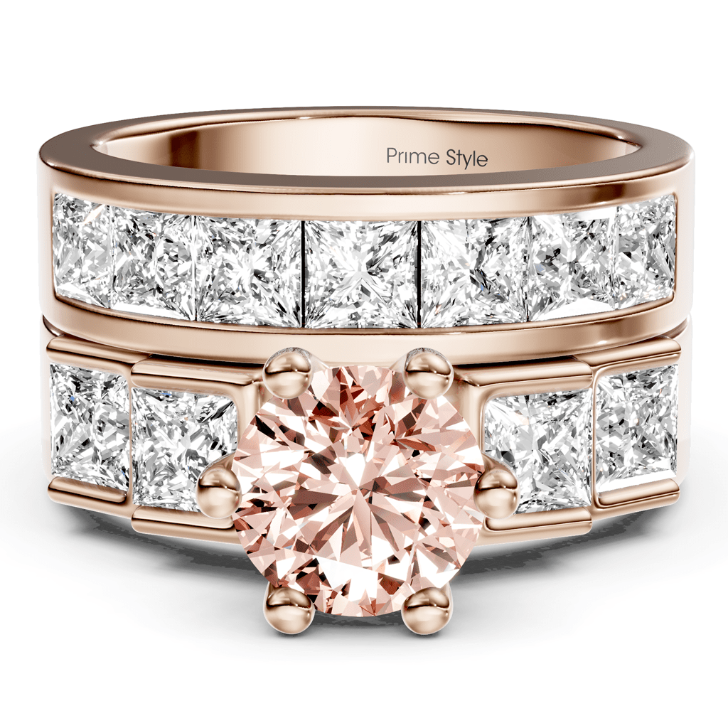 3.00 - 6.00 CT Princess & Round Cut Fancy Pink Diamonds - Bridal Set - Primestyle.com