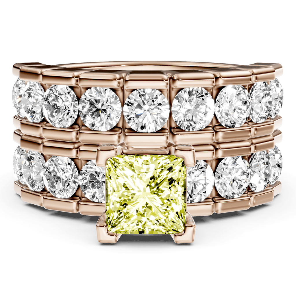 3.25 - 6.25 CT Princess & Round Cut Fancy Yellow Diamonds - Bridal Set - Primestyle.com