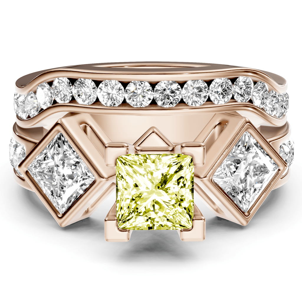 2.65 - 5.65 CT Princess & Round Cut Fancy Yellow Diamonds - Bridal Set - Primestyle.com