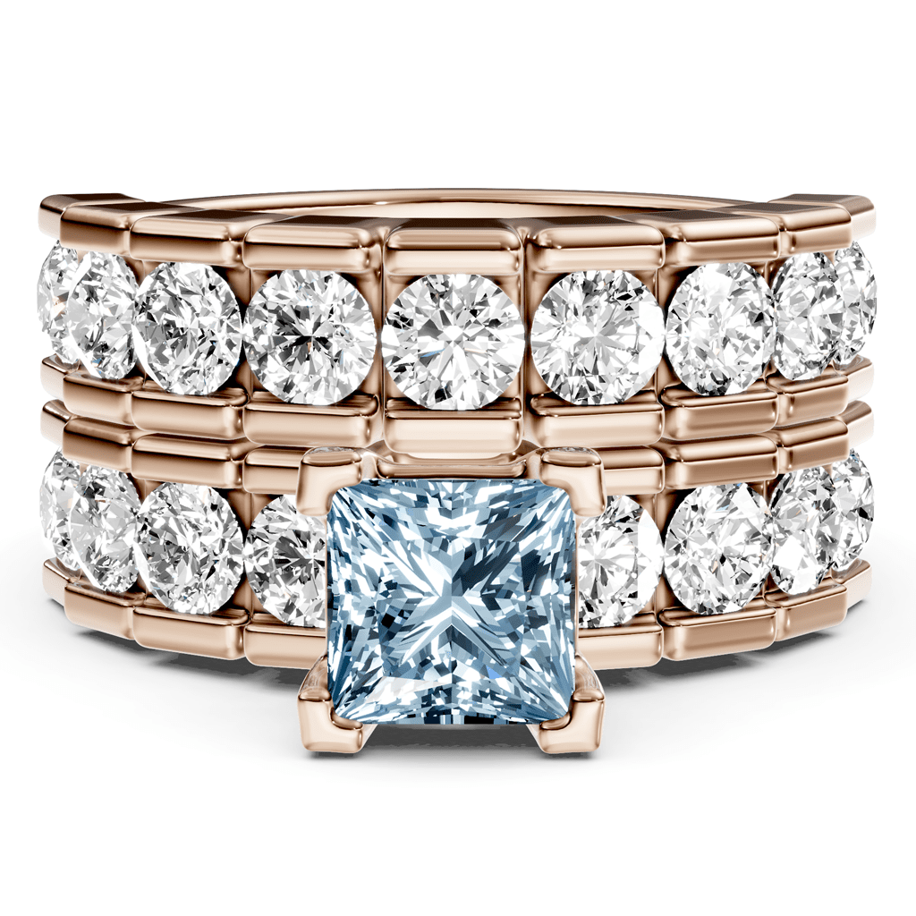 3.25 - 6.25 CT Princess & Round Cut Fancy Blue Diamonds - Bridal Set - Primestyle.com