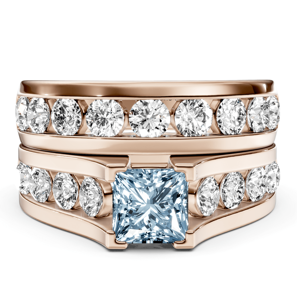 2.80 - 5.80 CT Princess & Round Cut Fancy Blue Diamonds - Bridal Set - Primestyle.com