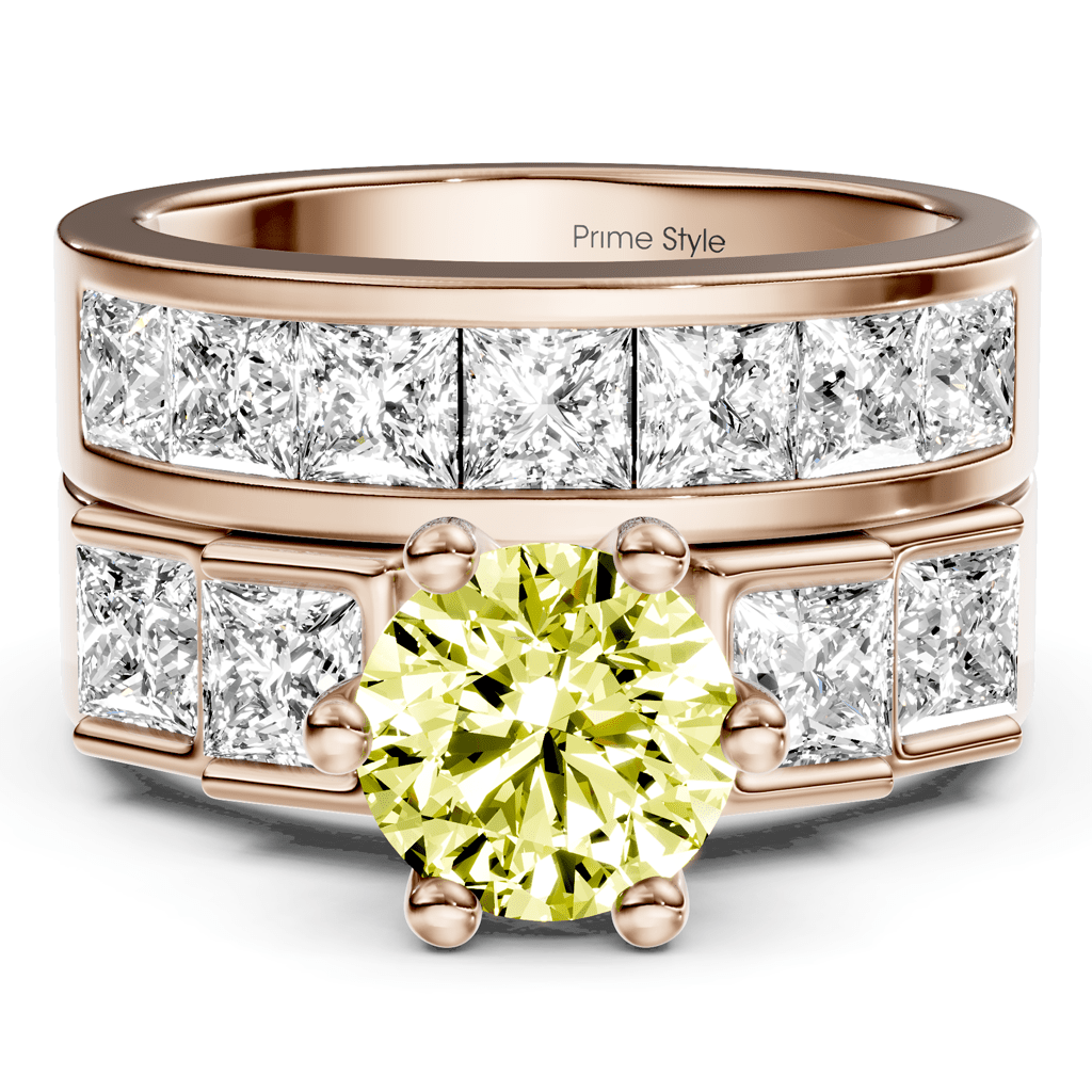 3.00 - 6.00 CT Princess & Round Cut Fancy Yellow Diamonds - Bridal Set - Primestyle.com