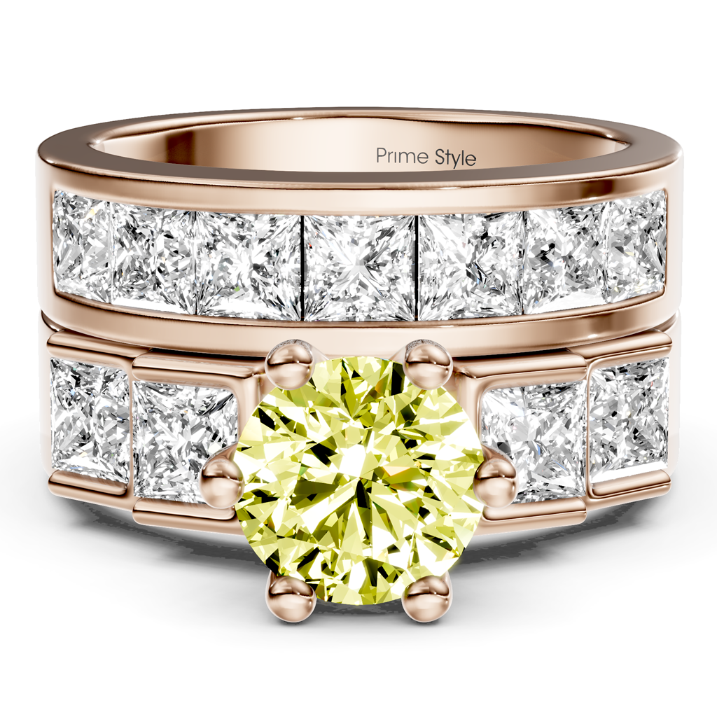 3.00-6.00 CT Princess & Round Cut Fancy Yellow Diamonds - Bridal Set