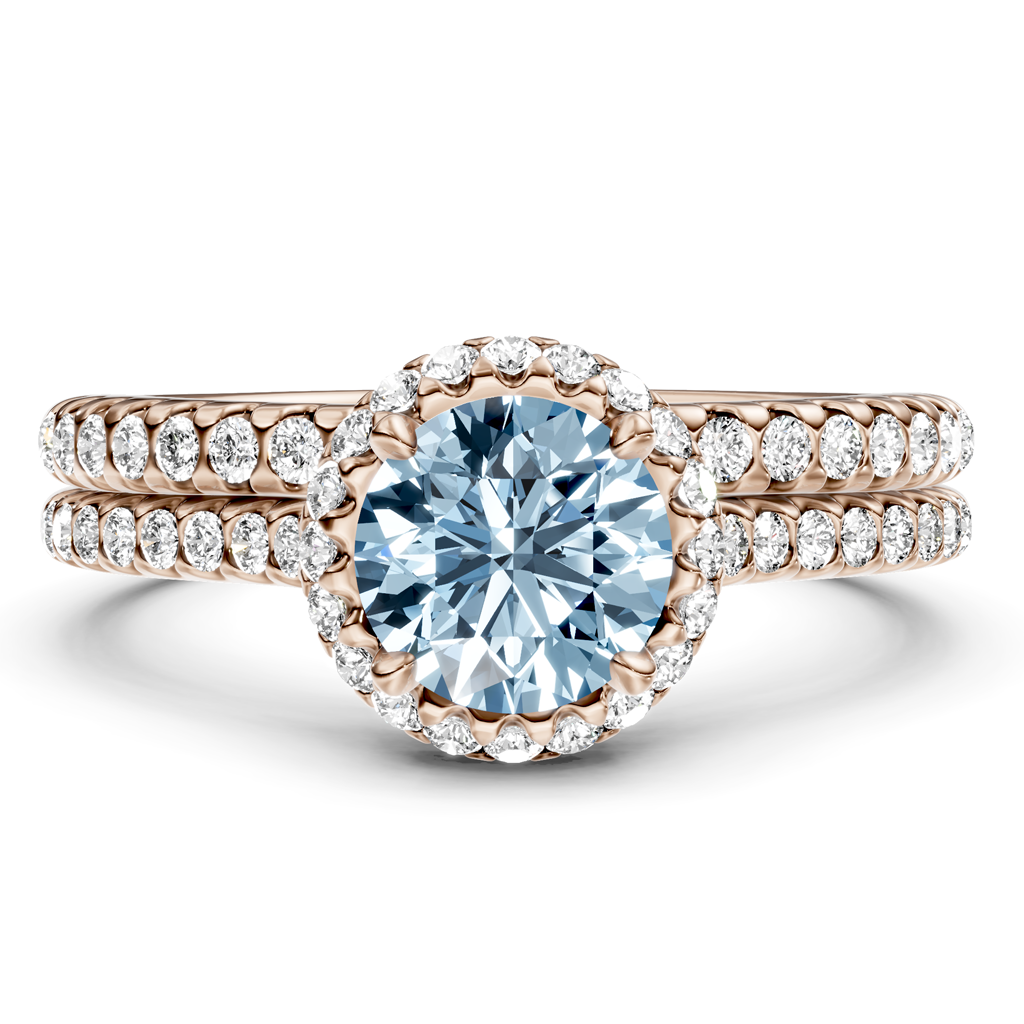 1.50-4.50 CT Round Cut Fancy Blue Diamonds - Bridal Set