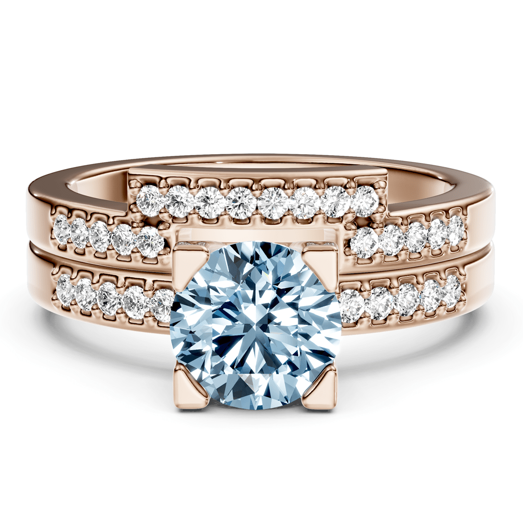 1.25 - 4.25 CT Round Cut Fancy Blue Diamonds - Bridal Set - Primestyle.com