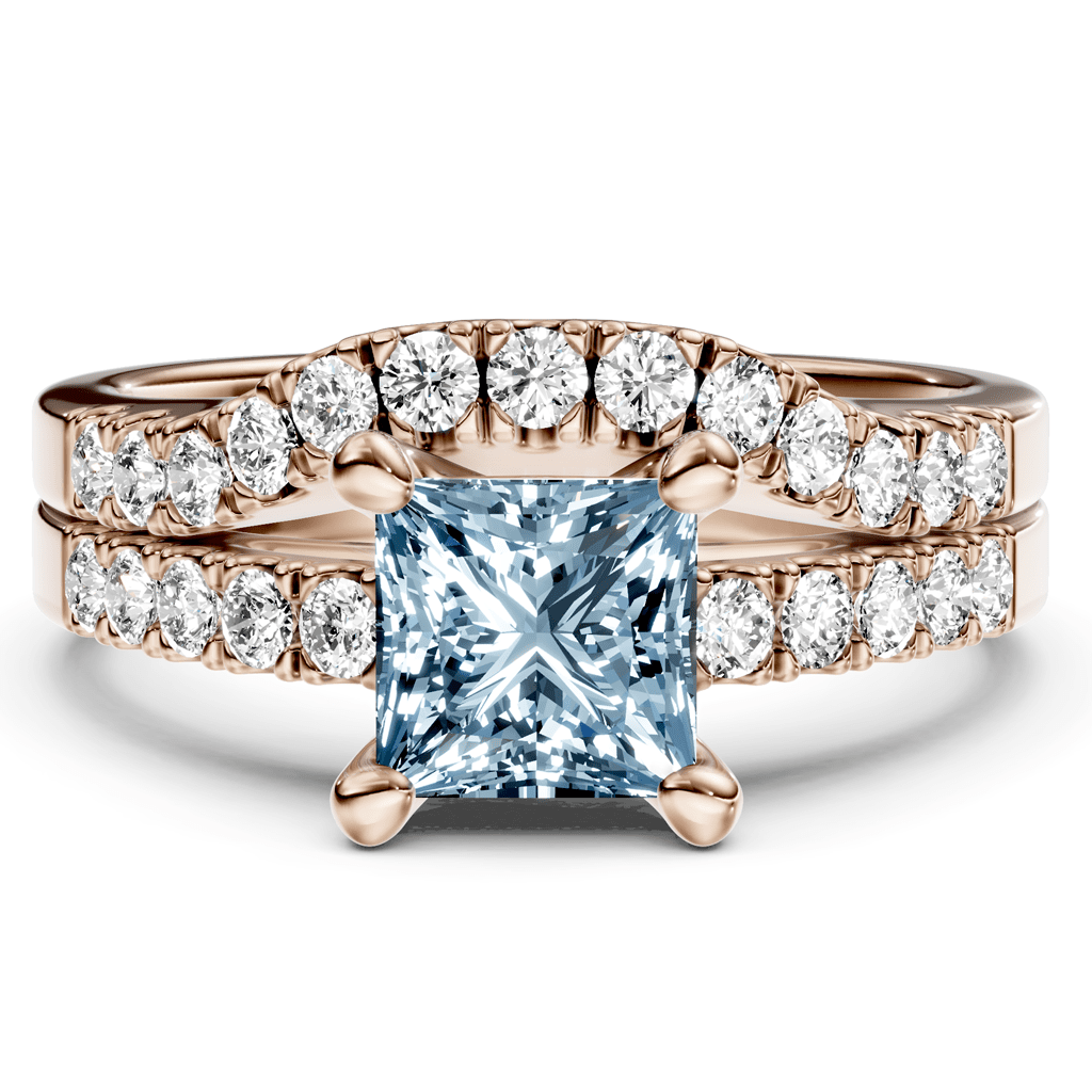 1.55-4.55 CT Princess & Round Cut Fancy Blue Diamonds - Bridal Set