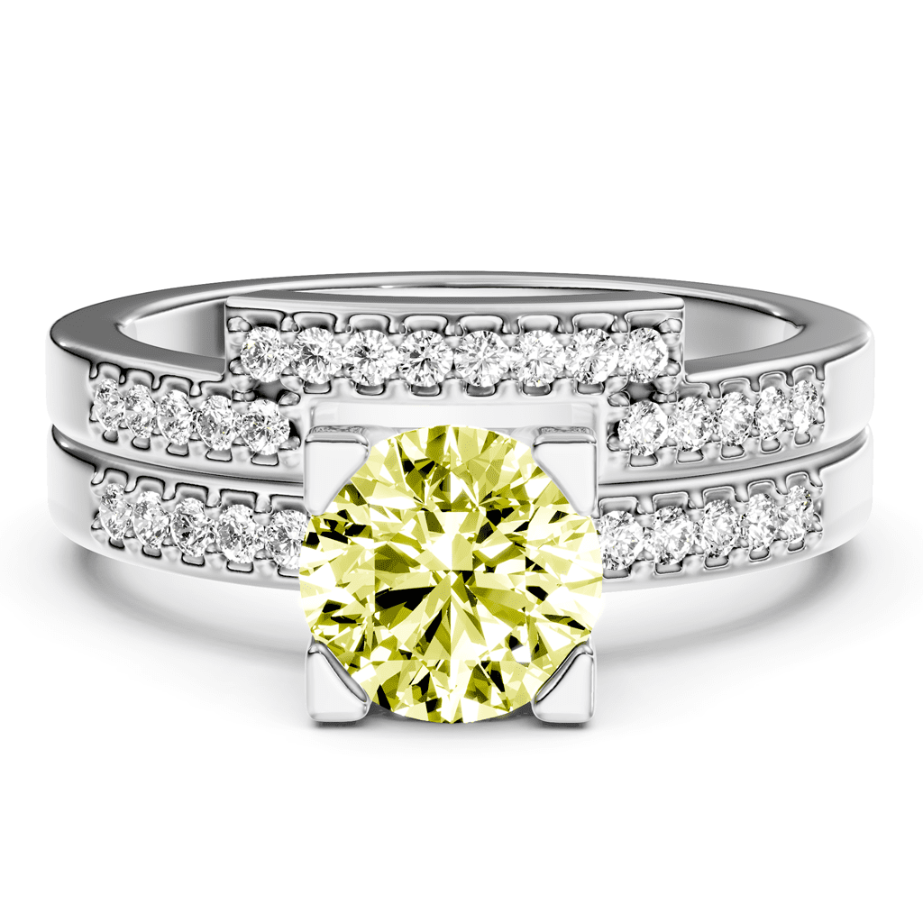 1.25 - 4.25 CT Round Cut Fancy Yellow Diamonds - Bridal Set - Primestyle.com