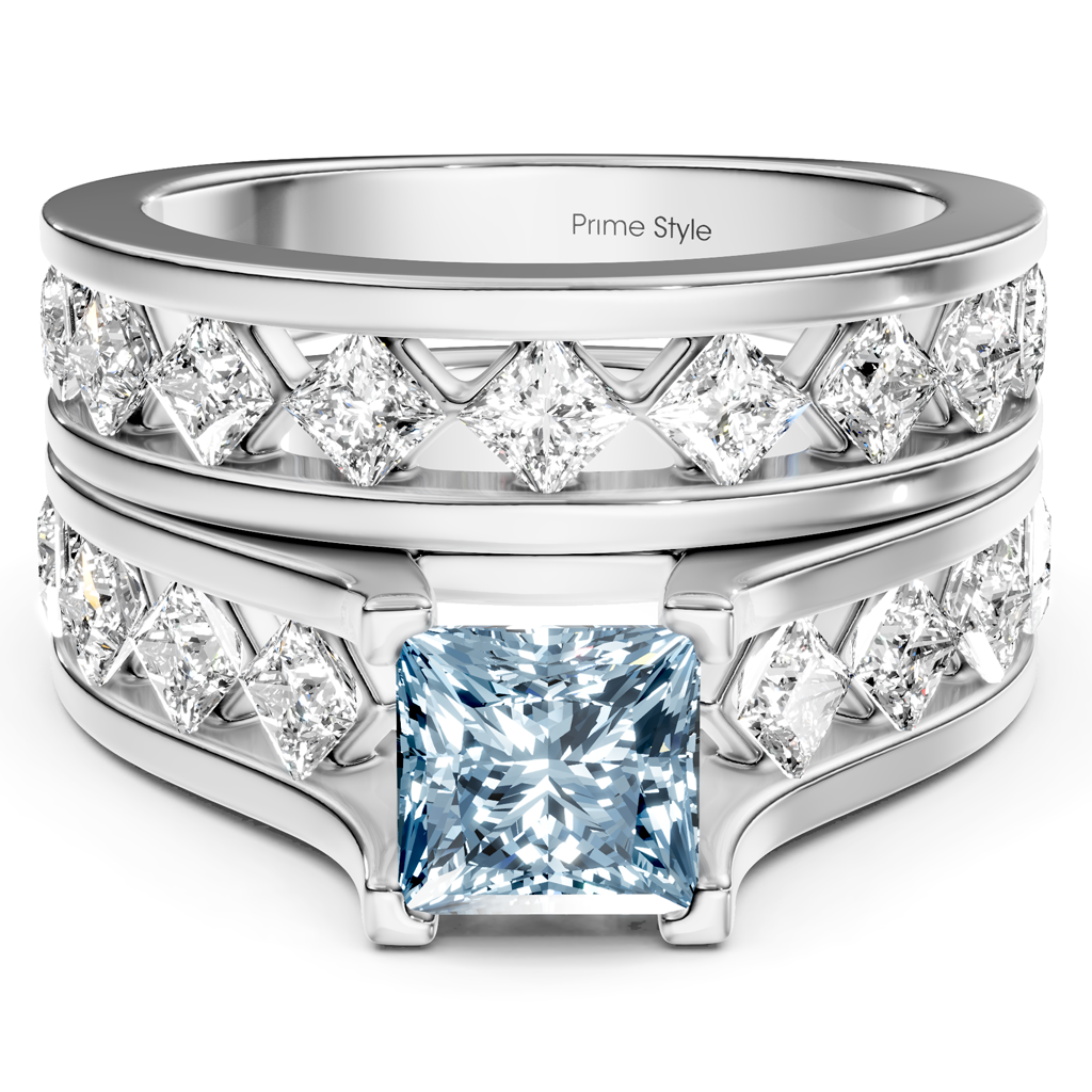 2.70-5.70 CT Princess Cut Fancy Blue Diamonds - Bridal Set