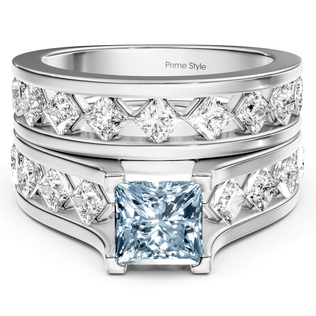 2.70 - 5.70 CT Princess Cut Fancy Blue Diamonds - Bridal Set - Primestyle.com