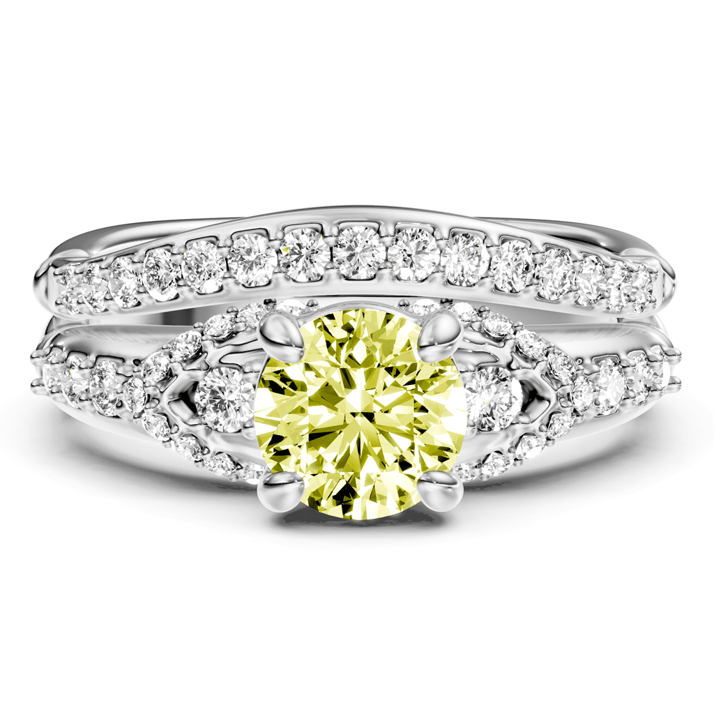 1.50 - 4.50 CT Round Cut Fancy Yellow Diamonds - Bridal Set - Primestyle.com