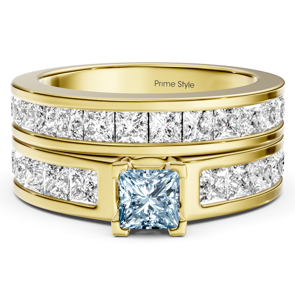 2.80-5.80 CT Princess Cut Fancy Blue Diamonds - Bridal Set