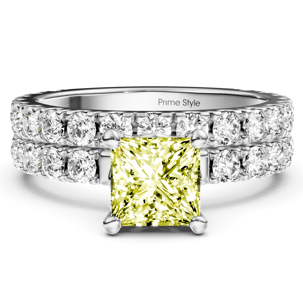 2.40 - 5.40 CT Princess & Round Cut Fancy Yellow Diamonds - Bridal Set - Primestyle.com