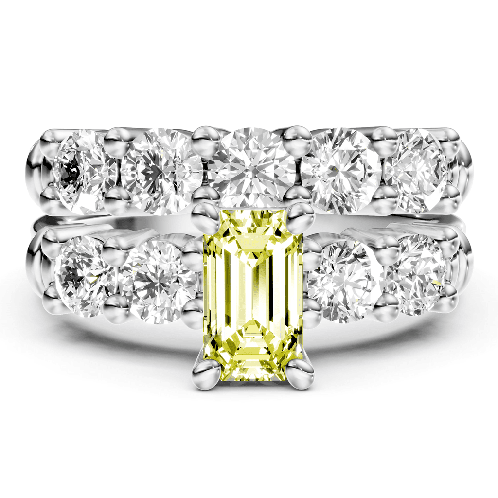2.40 - 5.40 CT Emerald & Round Cut Fancy Yellow Diamonds - Bridal Set - Primestyle.com