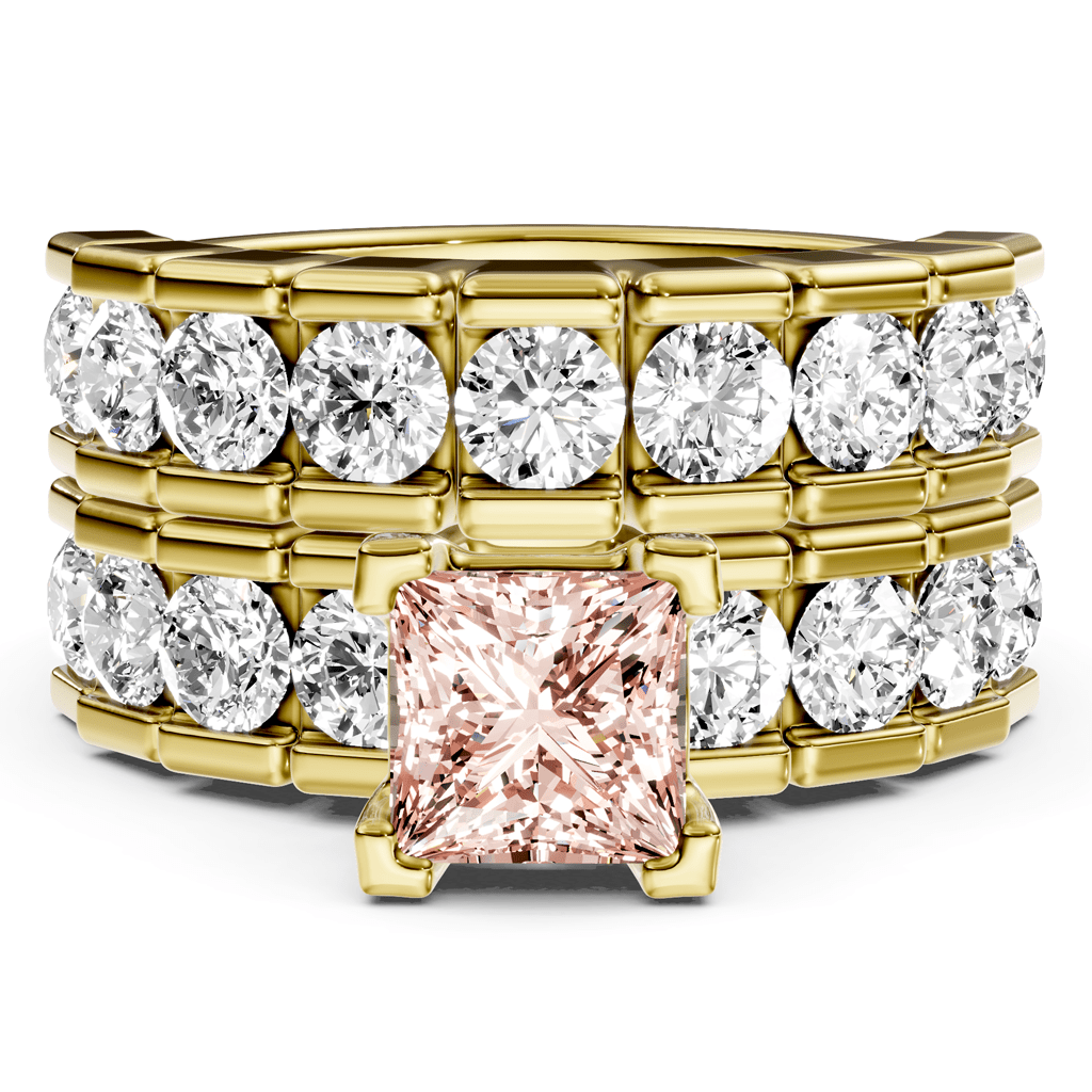 3.25 - 6.25 CT Princess & Round Cut Fancy Pink Diamonds - Bridal Set - Primestyle.com