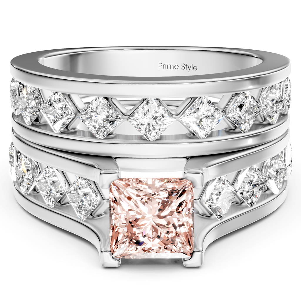 2.70-5.70 CT Princess Cut Fancy Pink Diamonds - Bridal Set