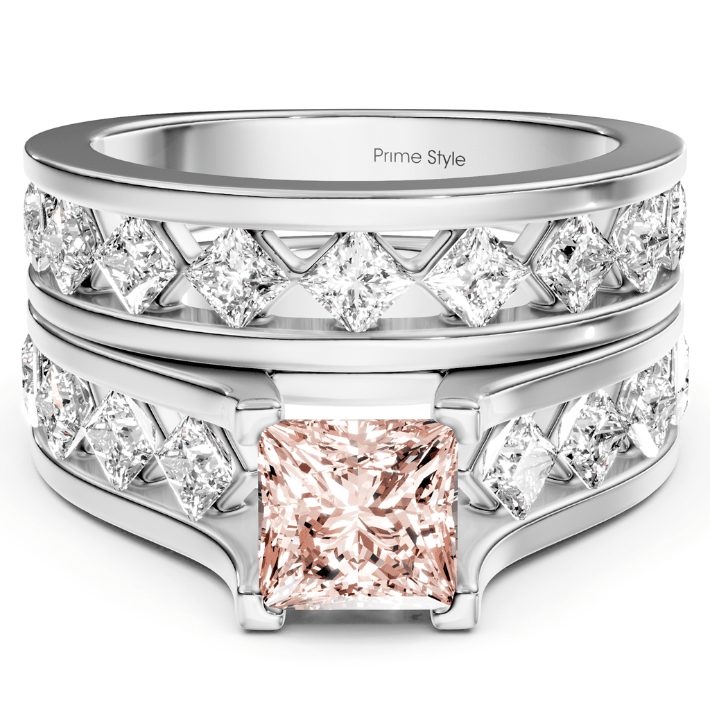 2.70-5.70 CT Princess Cut Fancy Pink Diamonds - Bridal Set