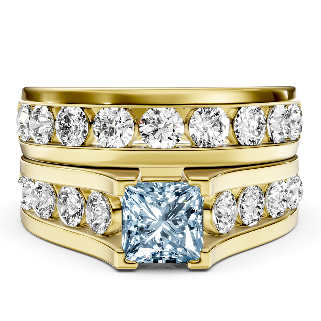 2.80-5.80 CT Princess & Round Cut Fancy Blue Diamonds - Bridal Set