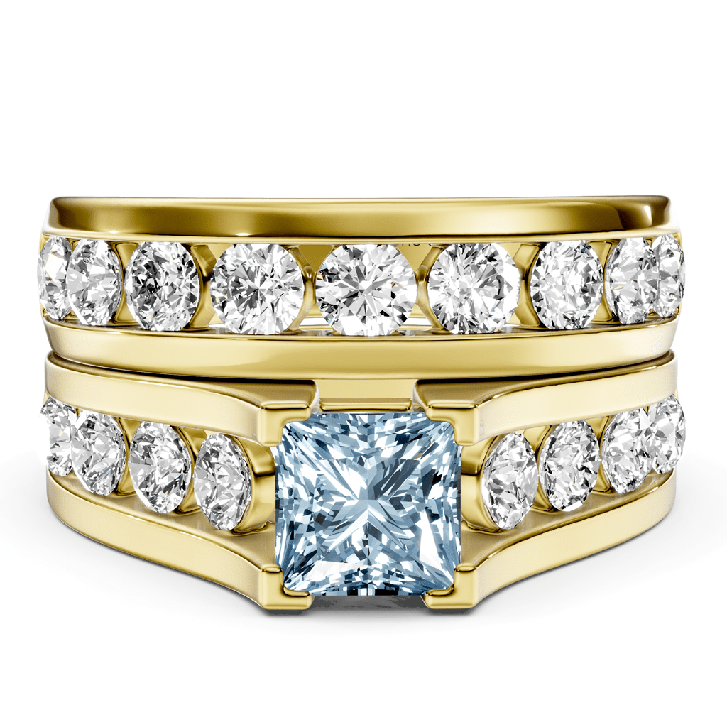 2.80 - 5.80 CT Princess & Round Cut Fancy Blue Diamonds - Bridal Set - Primestyle.com