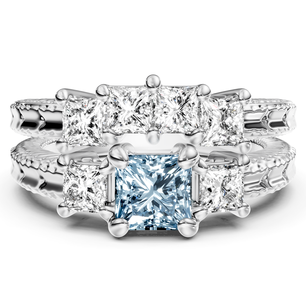2.25-5.25 CT Princess Cut Fancy Blue Diamonds - Bridal Set