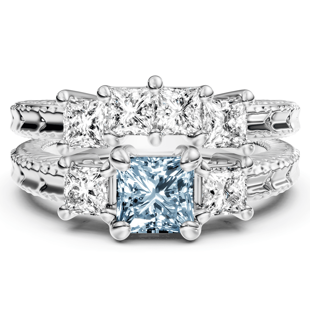 2.25 - 5.25 CT Princess Cut Fancy Blue Diamonds - Bridal Set - Primestyle.com
