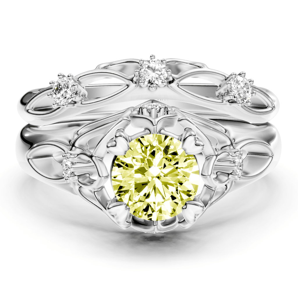 1.20 - 4.20 CT Round Cut Fancy Yellow Diamonds - Bridal Set - Primestyle.com