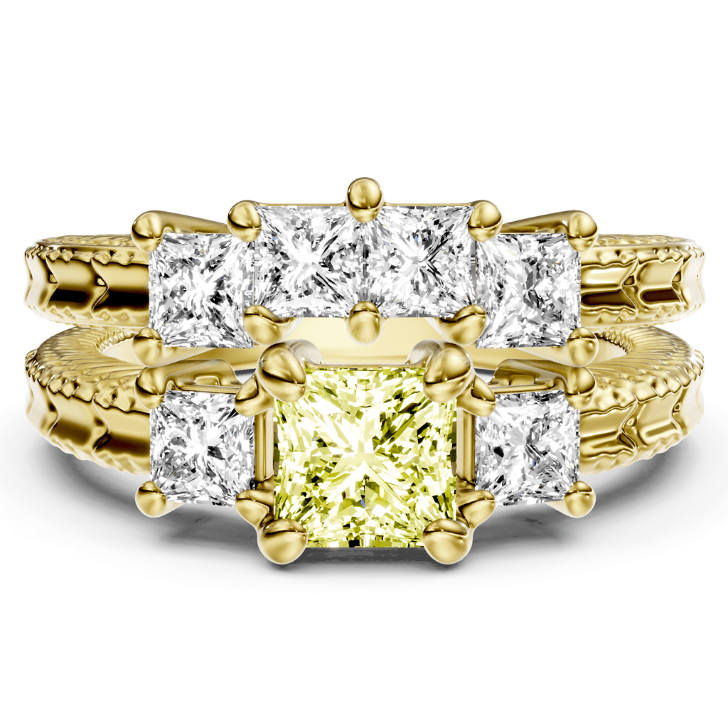 2.25 - 5.25 CT Princess Cut Fancy Yellow Diamonds - Bridal Set - Primestyle.com