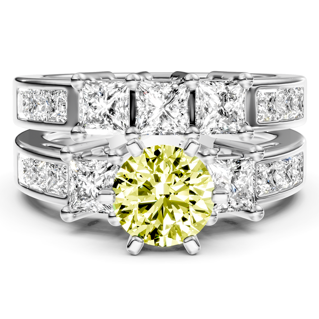 2.95-5.95 CT Princess Cut Fancy Yellow Diamonds - Bridal Set