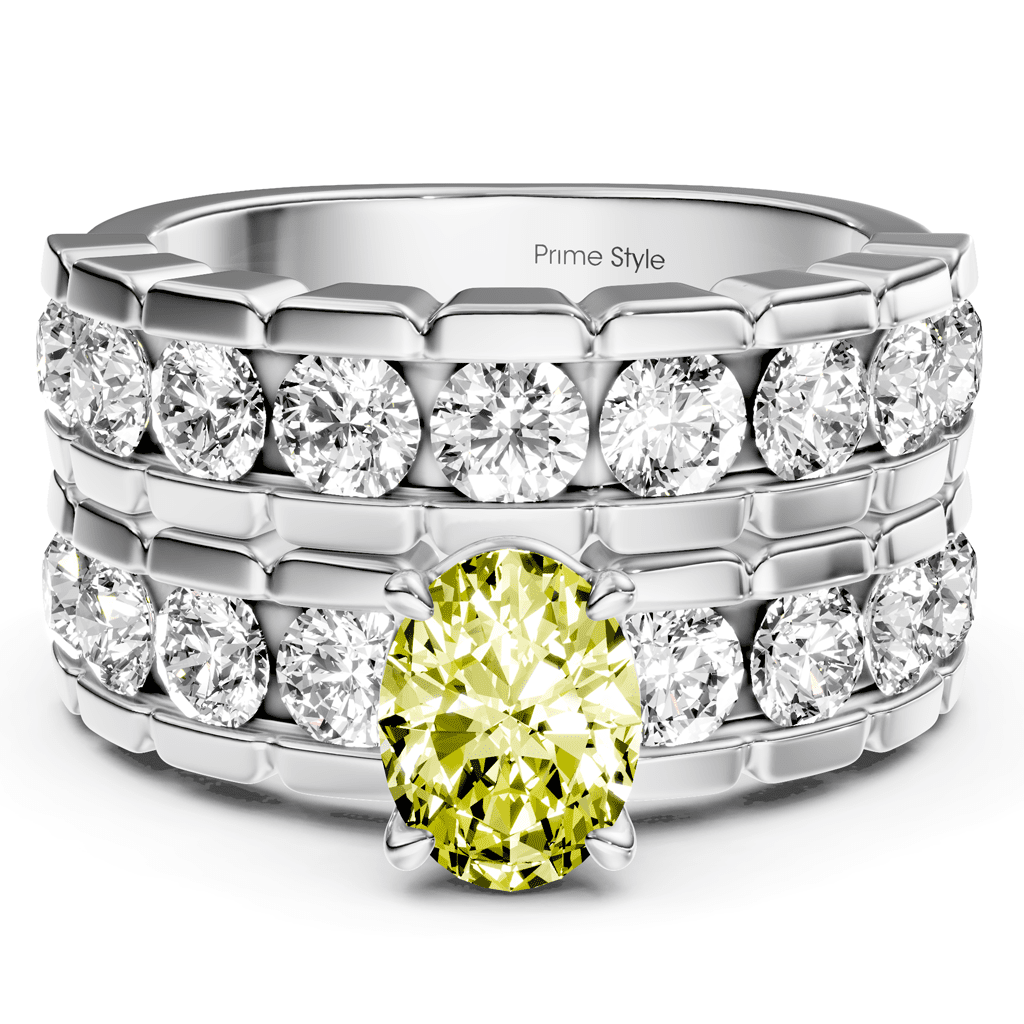 3.25 - 6.25 CT Oval & Round Cut Fancy Yellow Diamonds - Bridal Set - Primestyle.com