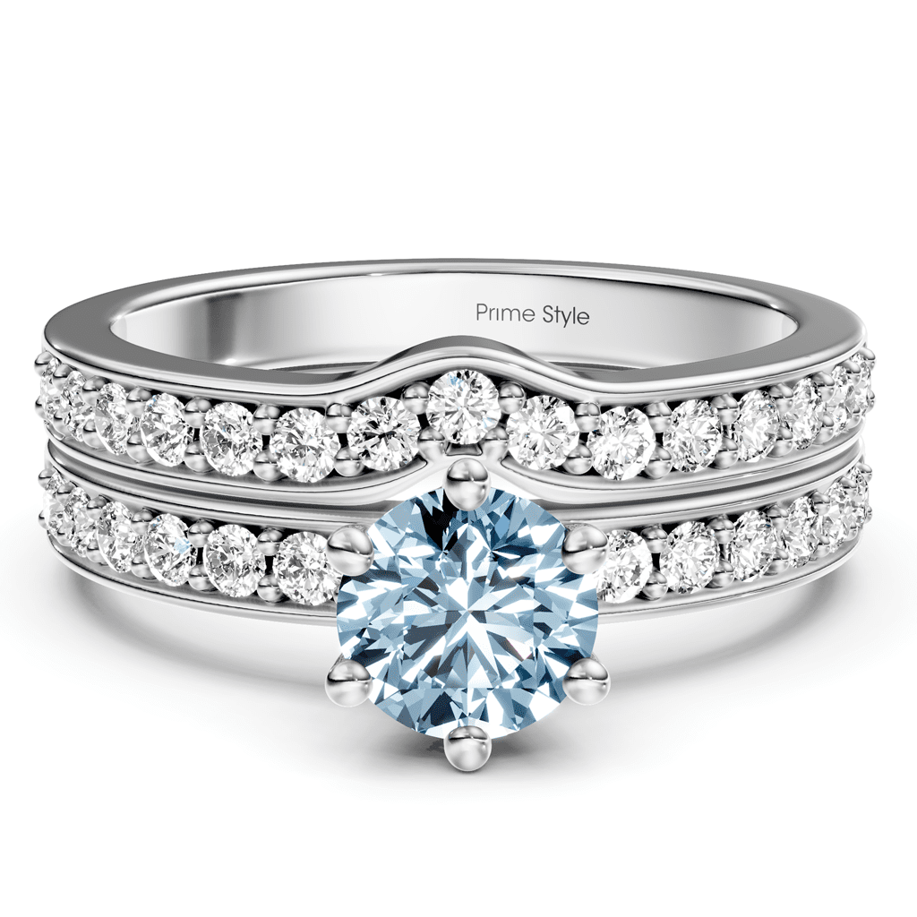 1.60 - 4.60 CT Round Cut Fancy Blue Diamonds - Bridal Set - Primestyle.com