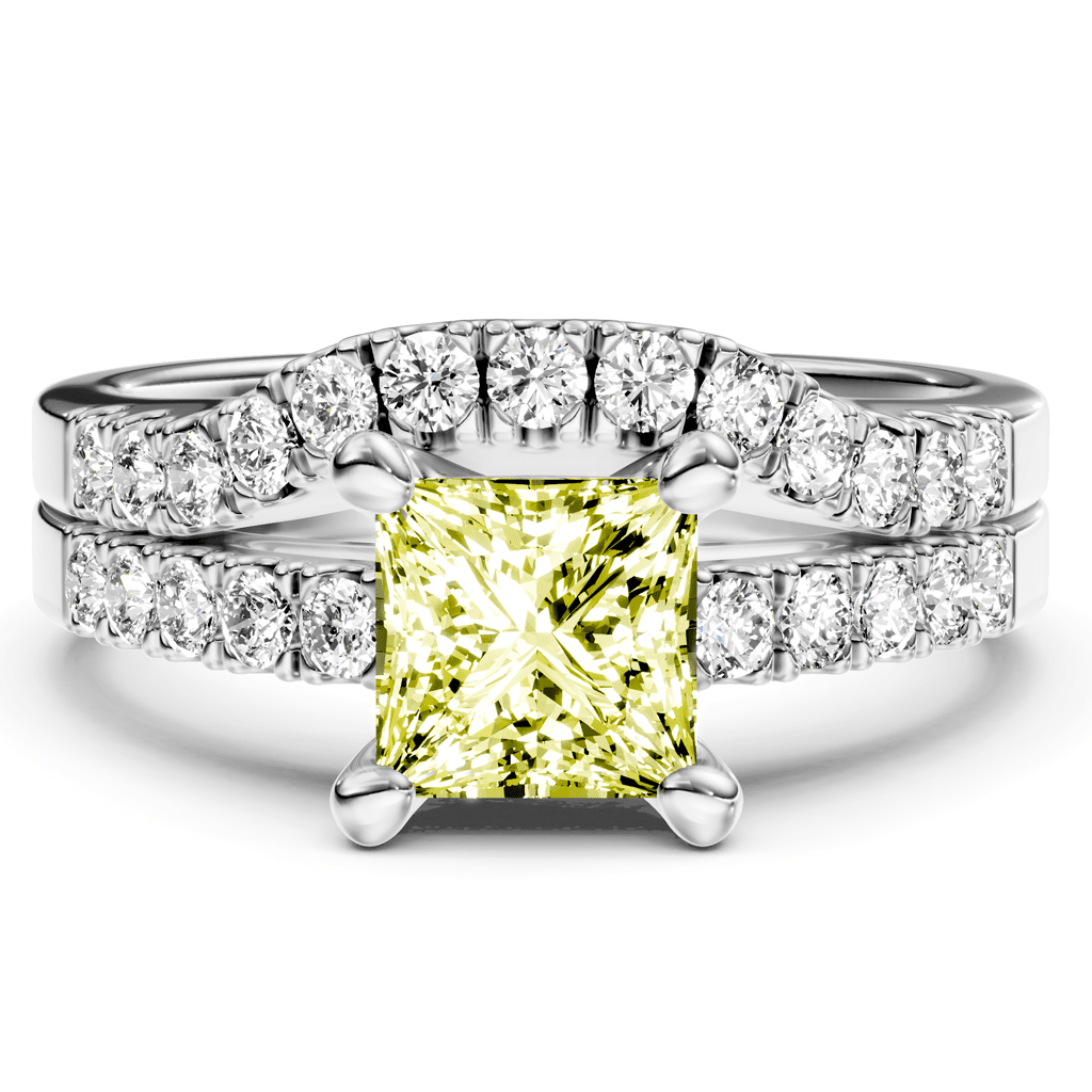 1.55-4.55 CT Princess & Round Cut Fancy Yellow Diamonds - Bridal Set