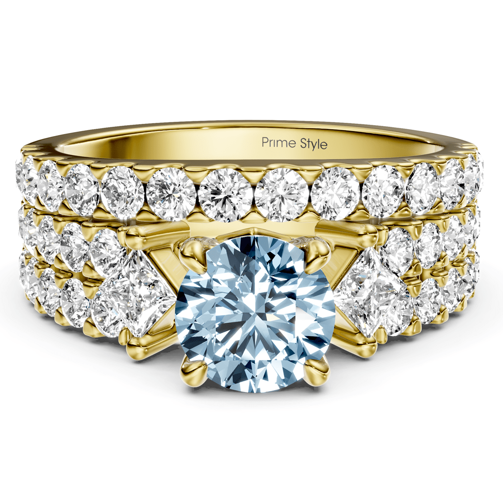 2.55-5.55 CT Princess & Round Cut Fancy Blue Diamonds - Bridal Set