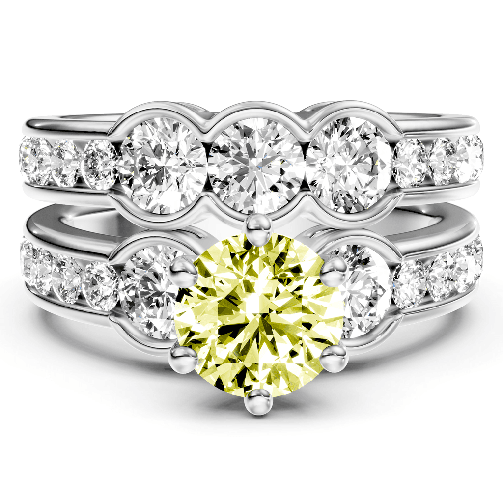 2.95-5.95 CT Round Cut Fancy Yellow Diamonds - Bridal Set