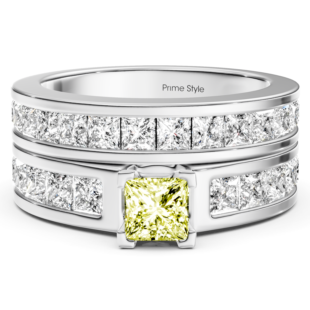 2.80-5.80 CT Princess Cut Fancy Yellow Diamonds - Bridal Set