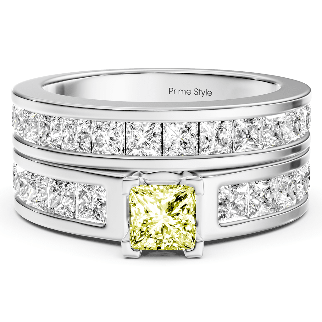 2.80 - 5.80 CT Princess Cut Fancy Yellow Diamonds - Bridal Set - Primestyle.com