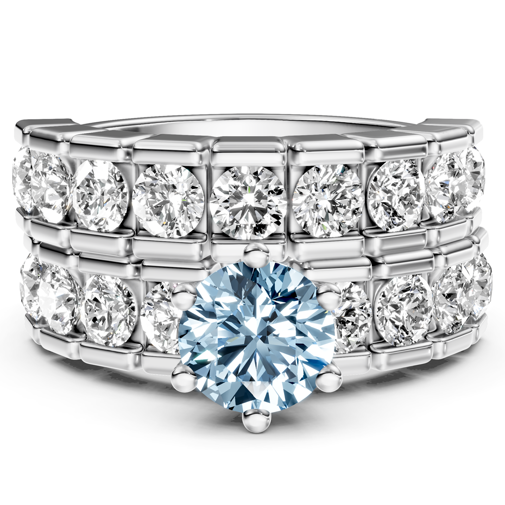 3.25-6.25 CT Round Cut Fancy Blue Diamonds - Bridal Set