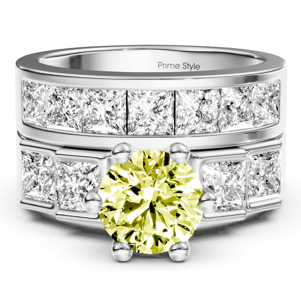 3.00 - 6.00 CT Princess & Round Cut Fancy Yellow Diamonds - Bridal Set - Primestyle.com