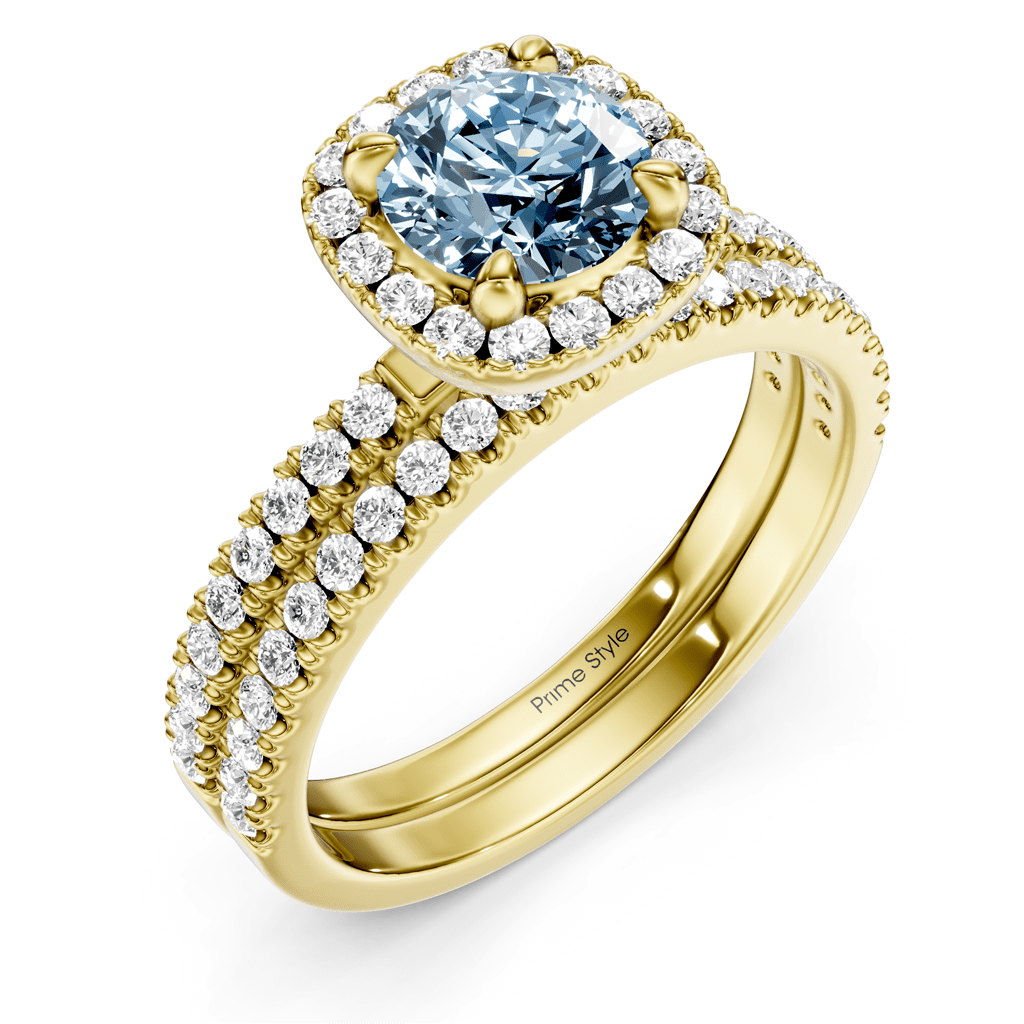 1.65 - 4.65 CT Round Cut Fancy Blue Diamonds - Bridal Set - Primestyle.com