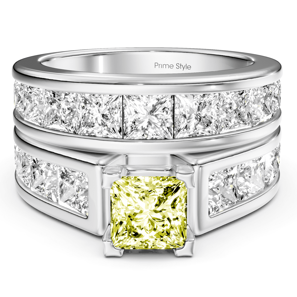 5.90 - 8.90 CT Princess Cut Fancy Yellow Diamonds - Bridal Set - Primestyle.com