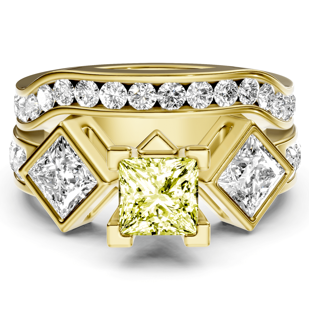 2.65 - 5.65 CT Princess & Round Cut Fancy Yellow Diamonds - Bridal Set - Primestyle.com