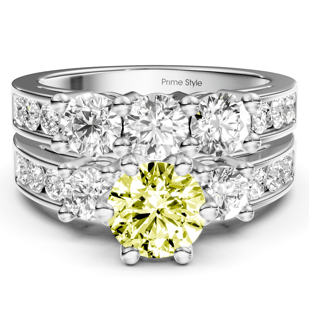 2.80-5.80 CT Princess & Round Cut Fancy Yellow Diamonds - Bridal Set